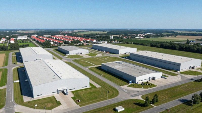 Jakie odległości dotyczą budynków produkcyjnych i magazynowych?